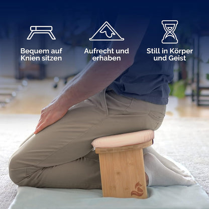 Meditation Bench | Foldable Bamboo Stool with Cushion and Carry Bag | for Your Mindfulness and Meditation Practice | Alternative to Meditation Cushion (Peach, Small)