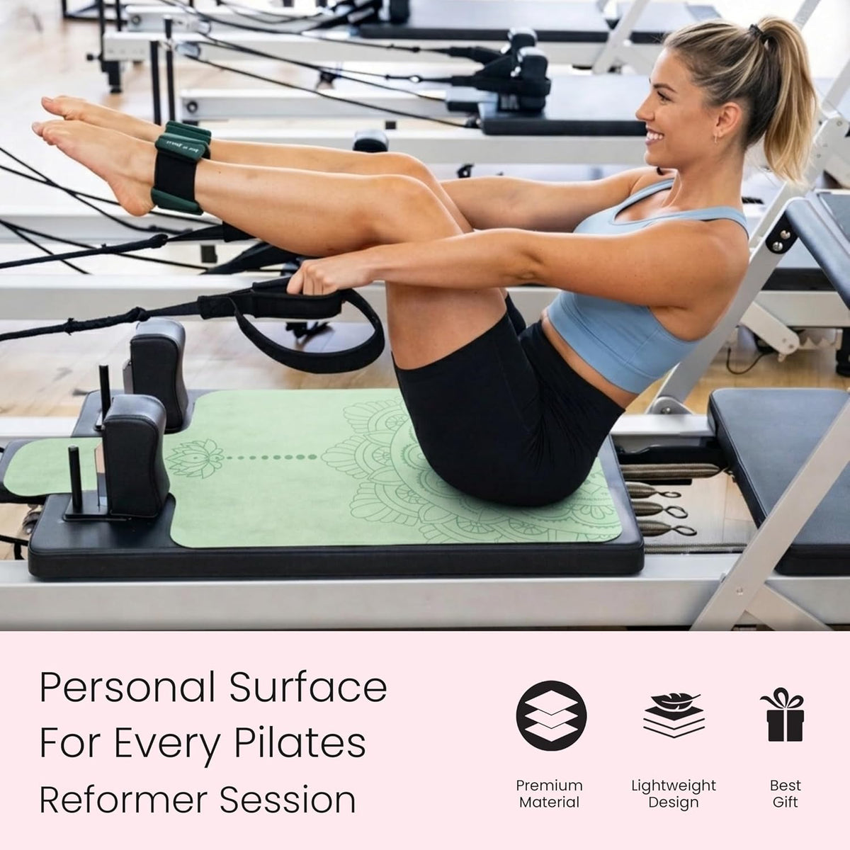 3-in-1 Set Pilates Reformer Mat Non Slip with Pilates Socks & Bag Set - Lightweight Pilates Reformer Cover - Pilates Mat For Reformer Machines, Pilates Reformer Towel, Reformer Mat Cover