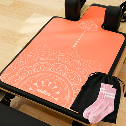 3-in-1 Set Pilates Reformer Mat Non Slip with Pilates Socks & Bag Set - Lightweight Pilates Reformer Cover - Pilates Mat For Reformer Machines, Pilates Reformer Towel, Reformer Mat Cover
