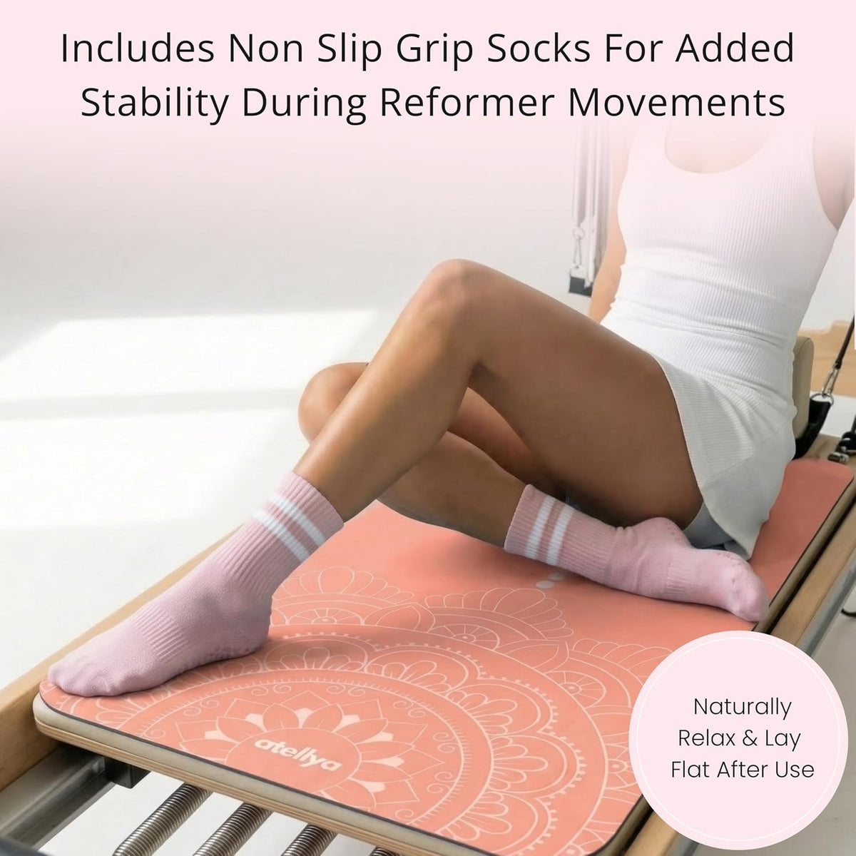 3-in-1 Set Pilates Reformer Mat Non Slip with Pilates Socks & Bag Set - Lightweight Pilates Reformer Cover - Pilates Mat For Reformer Machines, Pilates Reformer Towel, Reformer Mat Cover