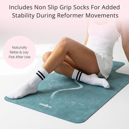 3-in-1 Set Pilates Reformer Mat Non Slip with Pilates Socks & Bag Set - Lightweight Pilates Reformer Cover - Pilates Mat For Reformer Machines, Pilates Reformer Towel, Reformer Mat Cover