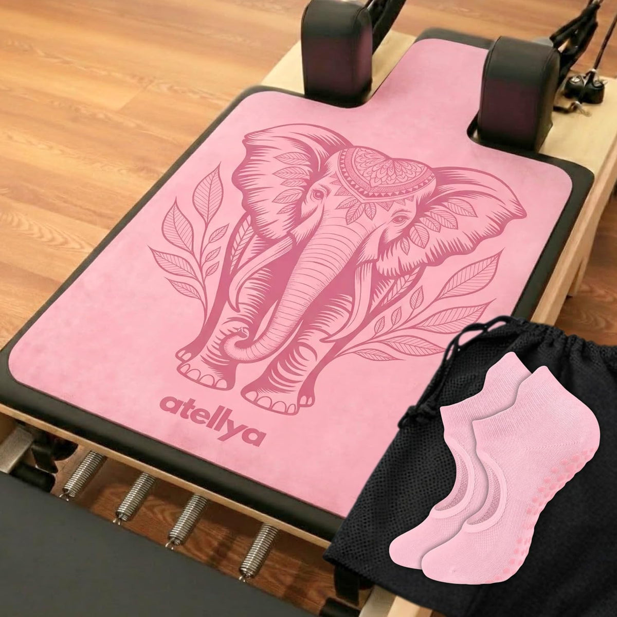 3-in-1 Set Pilates Reformer Mat Non Slip with Pilates Socks & Bag Set - Lightweight Pilates Reformer Cover - Pilates Mat For Reformer Machines, Pilates Reformer Towel, Reformer Mat Cover
