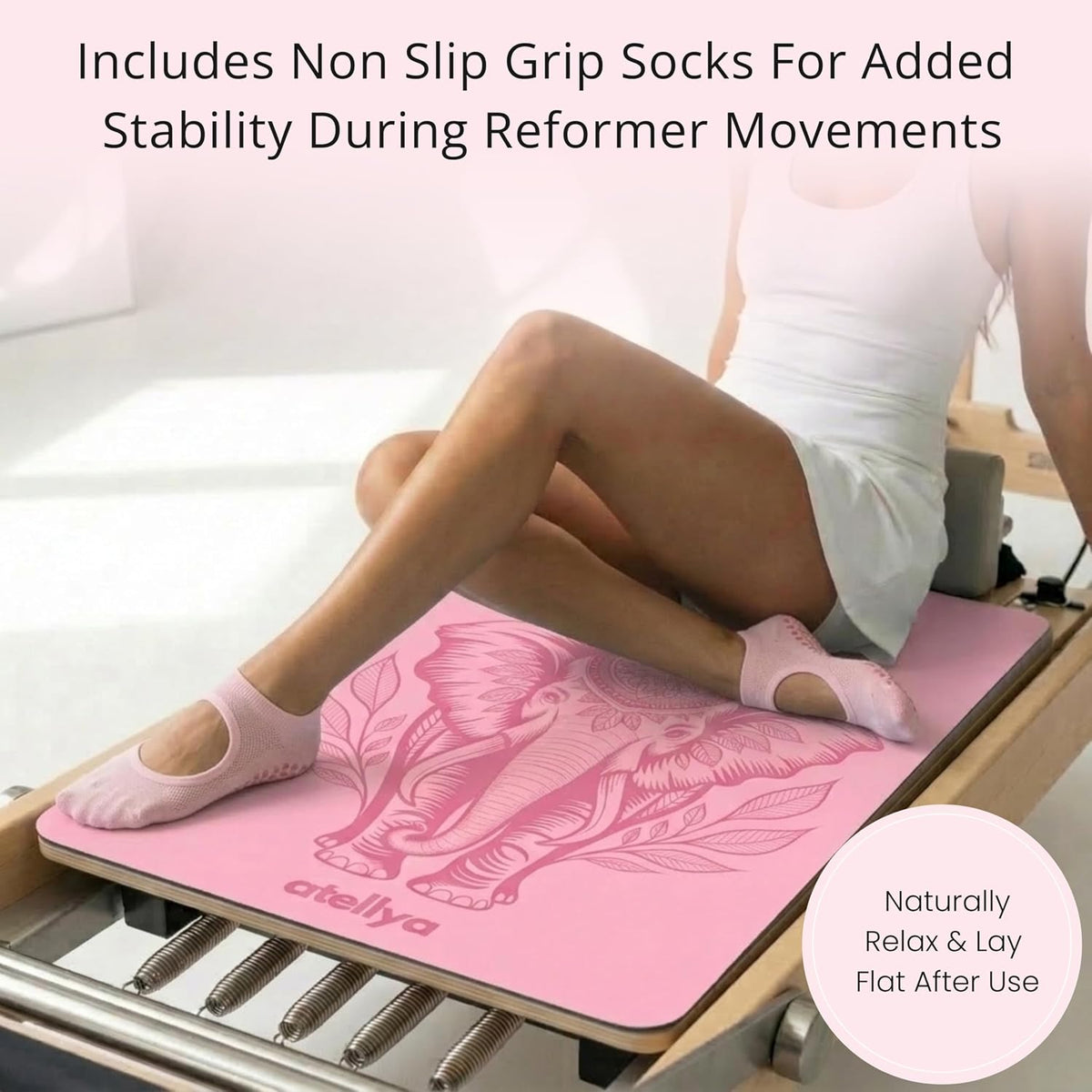 3-in-1 Set Pilates Reformer Mat Non Slip with Pilates Socks & Bag Set - Lightweight Pilates Reformer Cover - Pilates Mat For Reformer Machines, Pilates Reformer Towel, Reformer Mat Cover