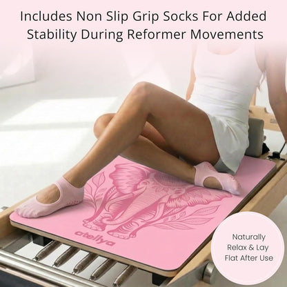 3-in-1 Set Pilates Reformer Mat Non Slip with Pilates Socks & Bag Set - Lightweight Pilates Reformer Cover - Pilates Mat For Reformer Machines, Pilates Reformer Towel, Reformer Mat Cover