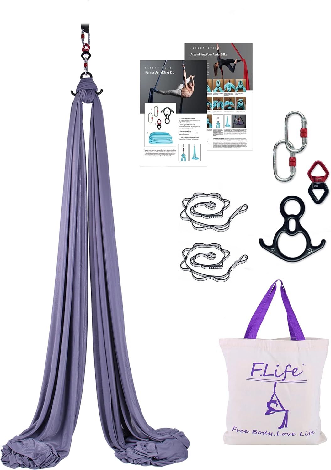 Aerial Silk 10 Yards Kit Durable Aerial Yoga Hammock with Hardware & Guide Aerial Swing for Acrobatic Flying Yoga