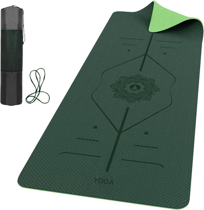 Pro Yoga Mat With Alignment Lines, 6Mm Thick Non-Slip Exercise Mat