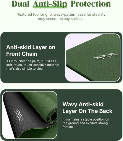 Pro Yoga Mat With Alignment Lines, 6Mm Thick Non-Slip Exercise Mat