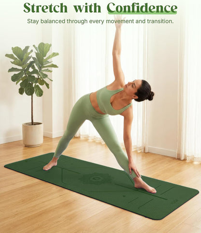 Pro Yoga Mat With Alignment Lines, 6Mm Thick Non-Slip Exercise Mat