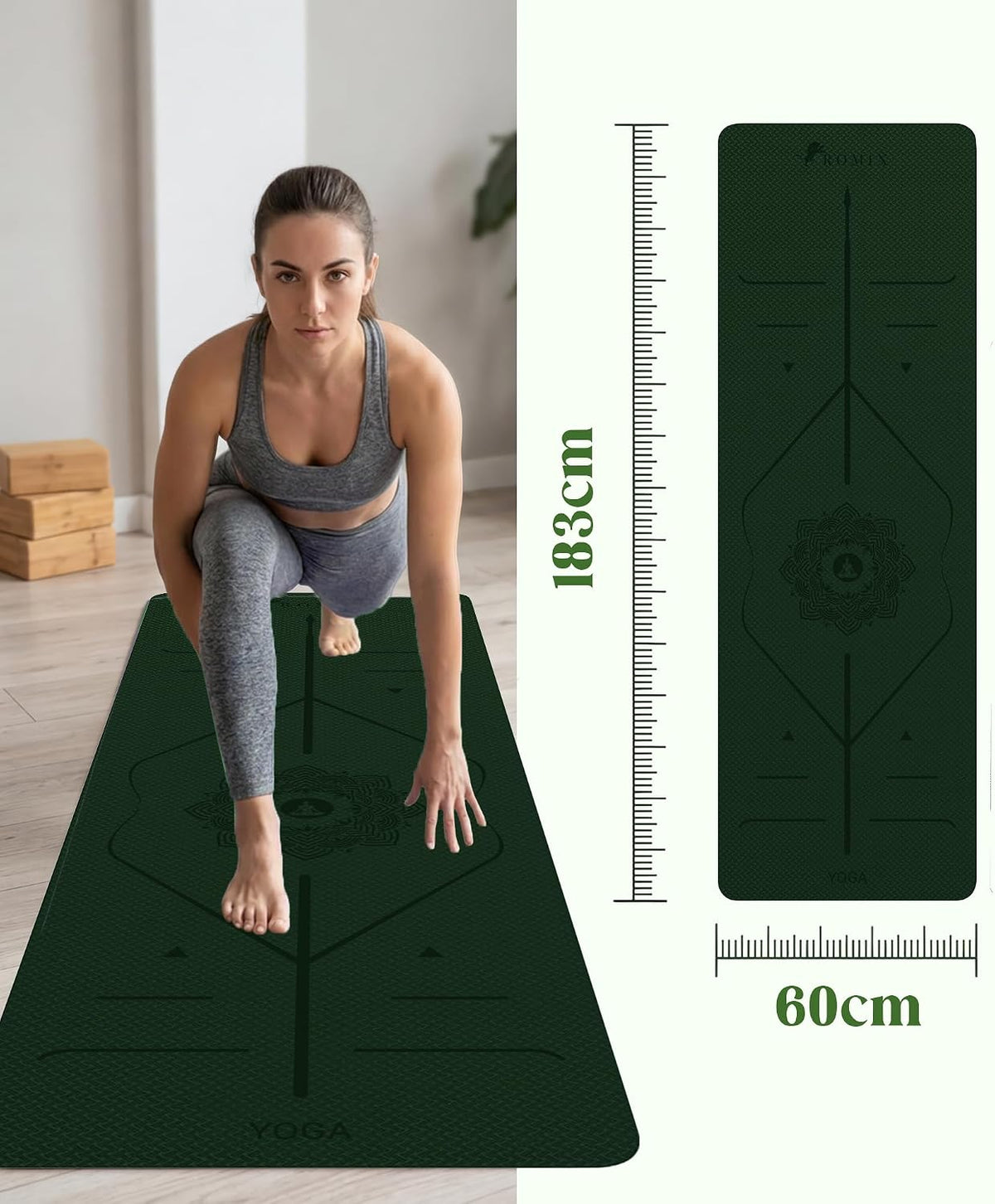 Pro Yoga Mat With Alignment Lines, 6Mm Thick Non-Slip Exercise Mat