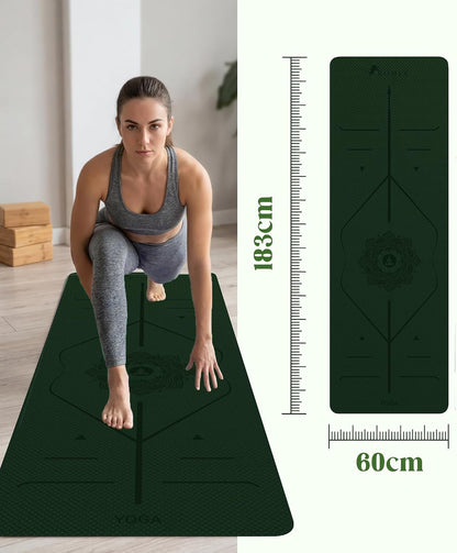 Pro Yoga Mat With Alignment Lines, 6Mm Thick Non-Slip Exercise Mat