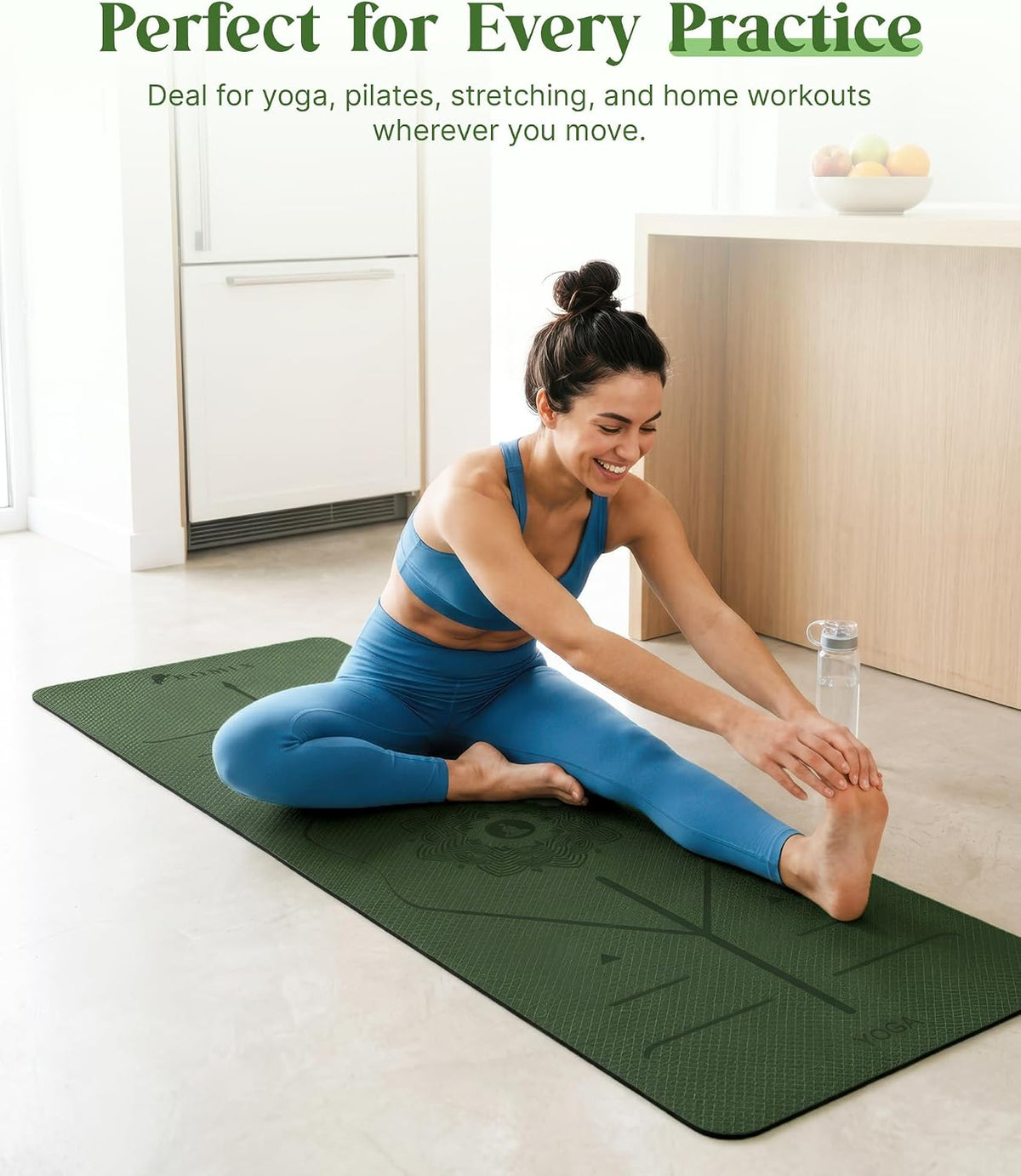Pro Yoga Mat With Alignment Lines, 6Mm Thick Non-Slip Exercise Mat