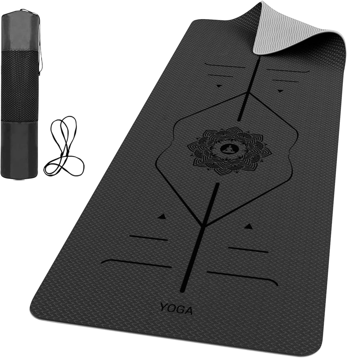 Pro Yoga Mat With Alignment Lines, 6Mm Thick Non-Slip Exercise Mat