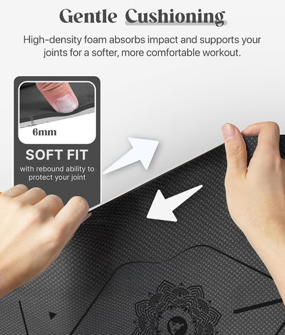 Pro Yoga Mat With Alignment Lines, 6Mm Thick Non-Slip Exercise Mat