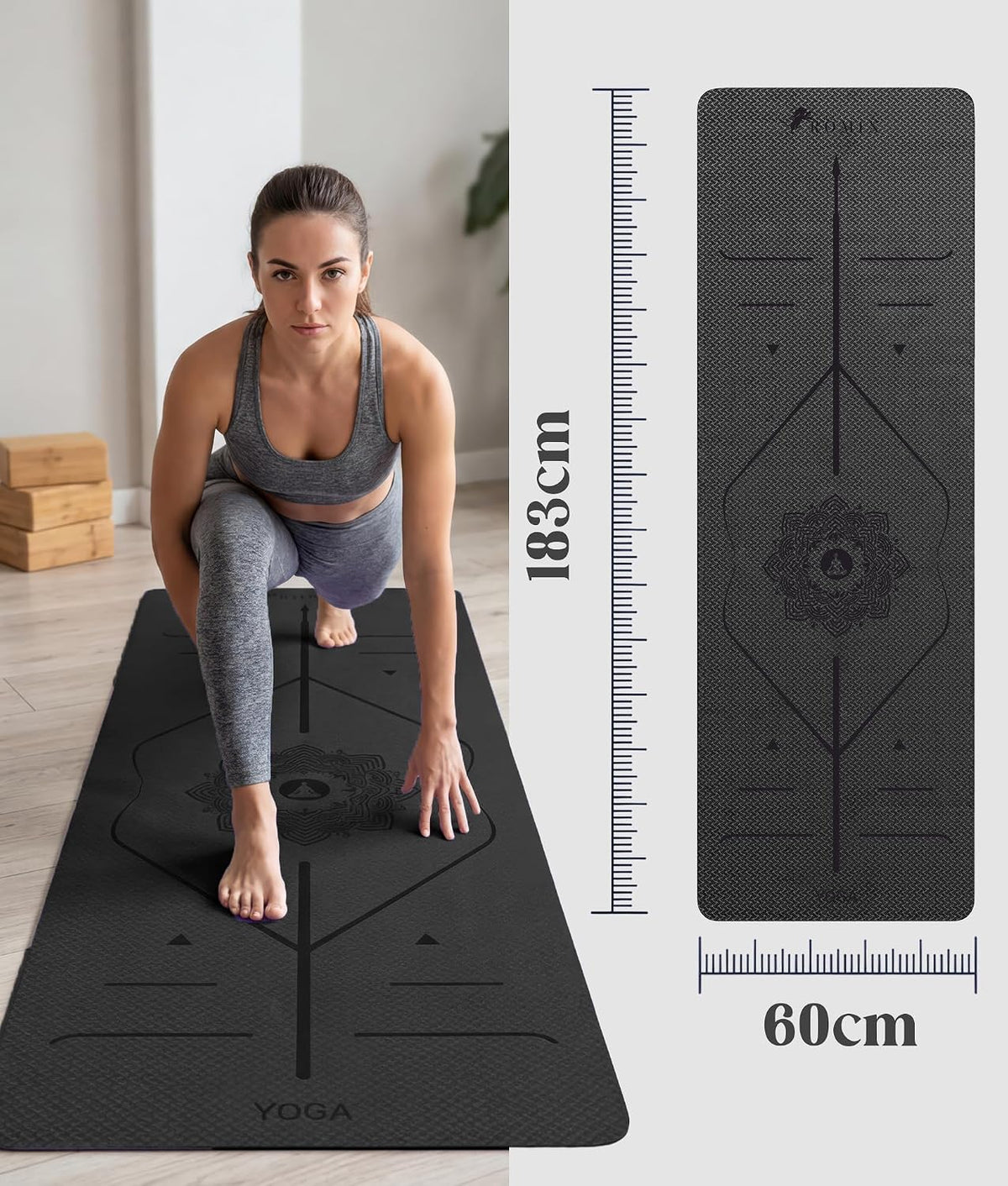 Pro Yoga Mat With Alignment Lines, 6Mm Thick Non-Slip Exercise Mat