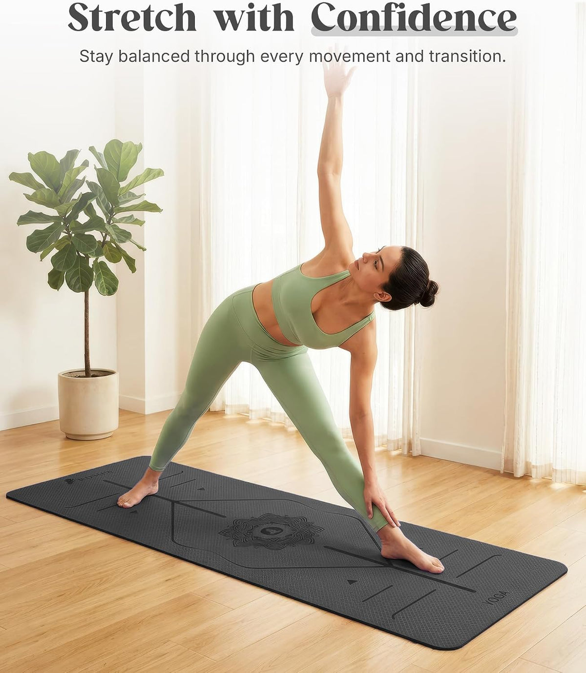 Pro Yoga Mat With Alignment Lines, 6Mm Thick Non-Slip Exercise Mat