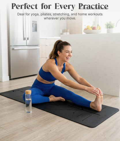 Pro Yoga Mat With Alignment Lines, 6Mm Thick Non-Slip Exercise Mat