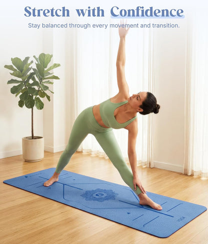 Pro Yoga Mat With Alignment Lines, 6Mm Thick Non-Slip Exercise Mat