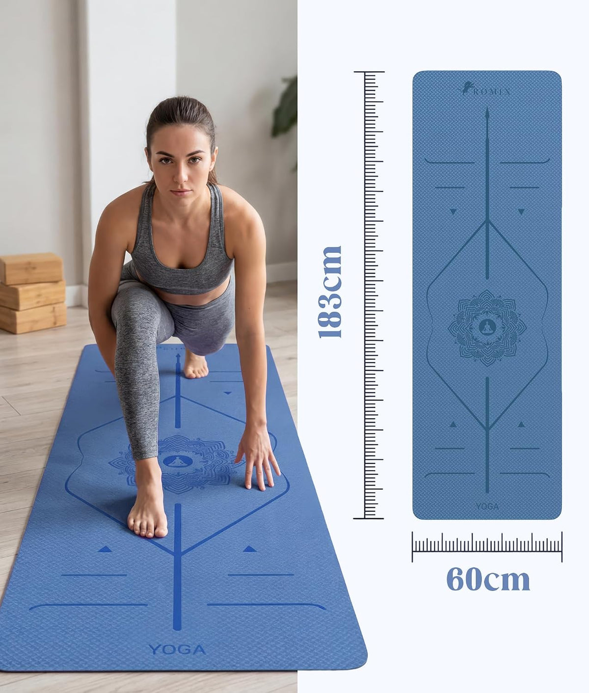 Pro Yoga Mat With Alignment Lines, 6Mm Thick Non-Slip Exercise Mat