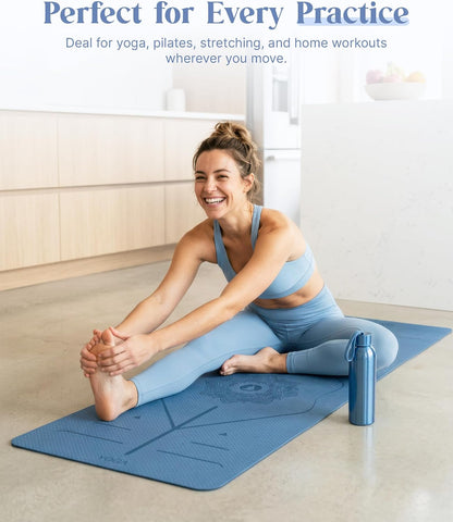 Pro Yoga Mat With Alignment Lines, 6Mm Thick Non-Slip Exercise Mat
