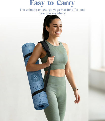 Pro Yoga Mat With Alignment Lines, 6Mm Thick Non-Slip Exercise Mat
