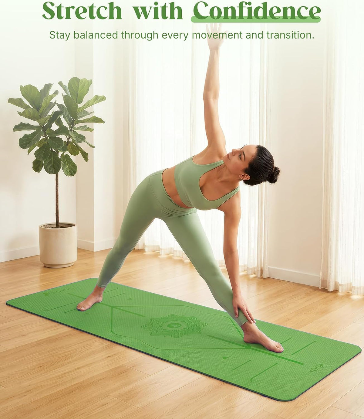 Pro Yoga Mat With Alignment Lines, 6Mm Thick Non-Slip Exercise Mat
