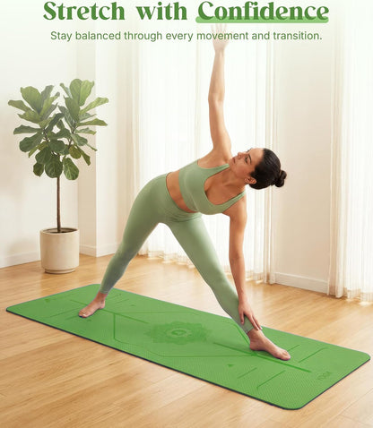 Pro Yoga Mat With Alignment Lines, 6Mm Thick Non-Slip Exercise Mat