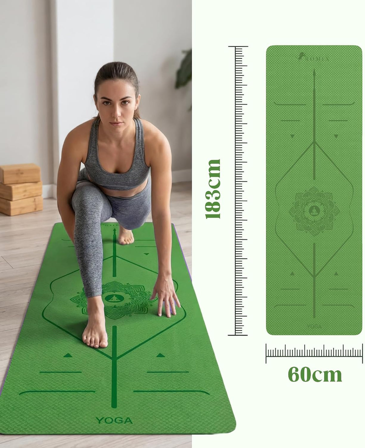 Pro Yoga Mat With Alignment Lines, 6Mm Thick Non-Slip Exercise Mat