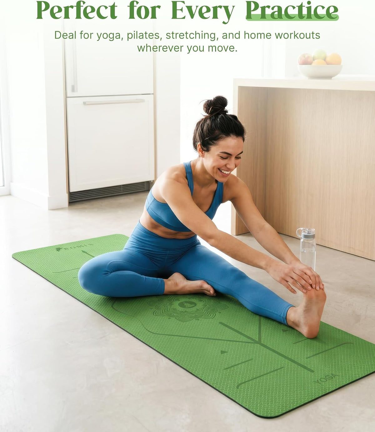 Pro Yoga Mat With Alignment Lines, 6Mm Thick Non-Slip Exercise Mat
