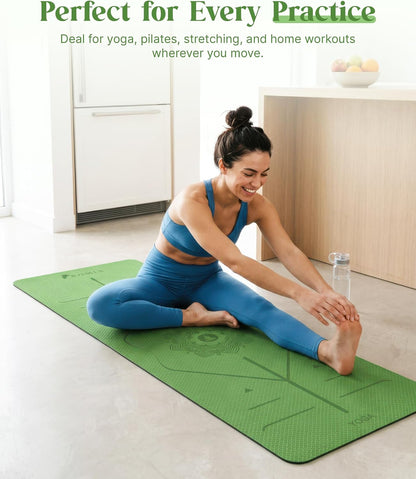 Pro Yoga Mat With Alignment Lines, 6Mm Thick Non-Slip Exercise Mat