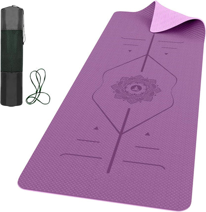 Pro Yoga Mat With Alignment Lines, 6Mm Thick Non-Slip Exercise Mat