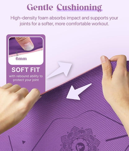 Pro Yoga Mat With Alignment Lines, 6Mm Thick Non-Slip Exercise Mat