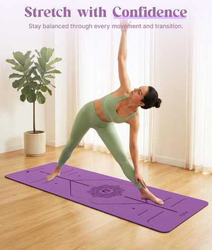 Pro Yoga Mat With Alignment Lines, 6Mm Thick Non-Slip Exercise Mat