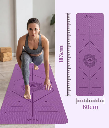 Pro Yoga Mat With Alignment Lines, 6Mm Thick Non-Slip Exercise Mat