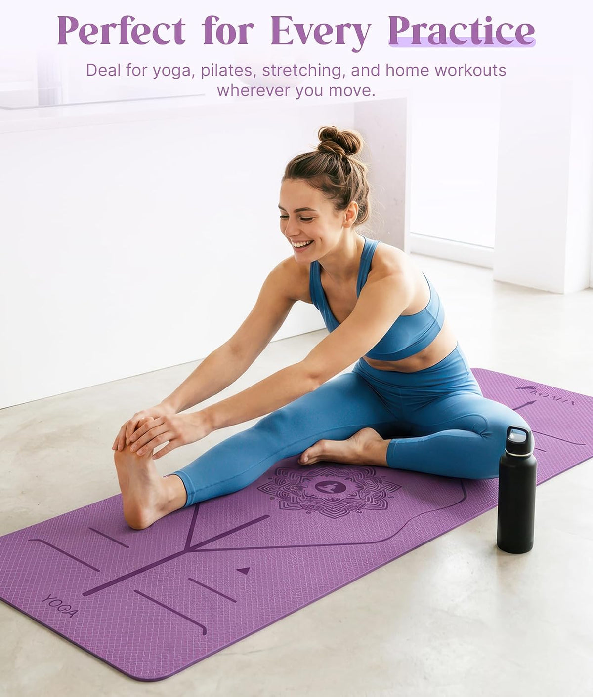 Pro Yoga Mat With Alignment Lines, 6Mm Thick Non-Slip Exercise Mat