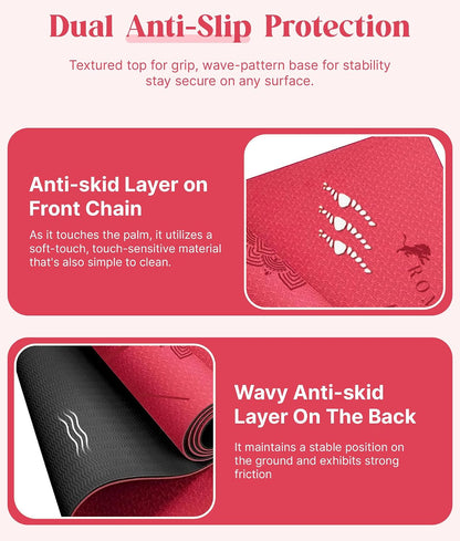 Pro Yoga Mat With Alignment Lines, 6Mm Thick Non-Slip Exercise Mat