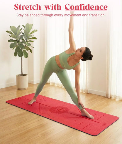 Pro Yoga Mat With Alignment Lines, 6Mm Thick Non-Slip Exercise Mat