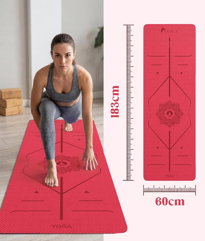 Pro Yoga Mat With Alignment Lines, 6Mm Thick Non-Slip Exercise Mat