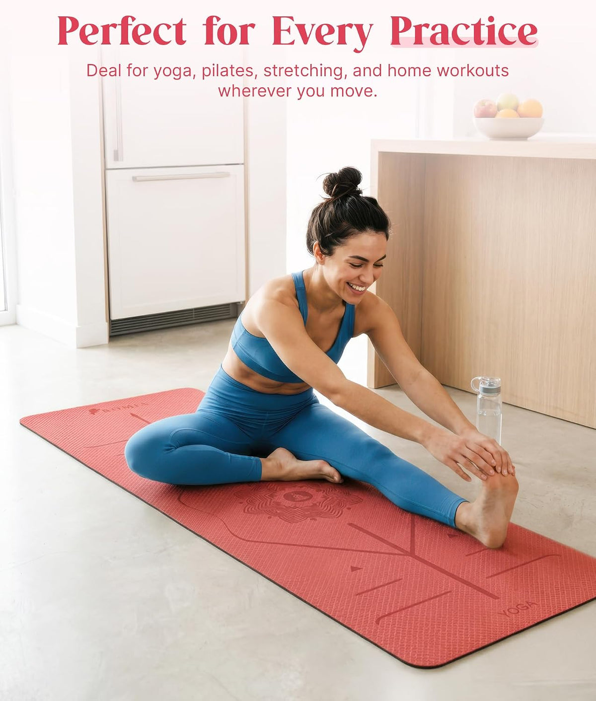 Pro Yoga Mat With Alignment Lines, 6Mm Thick Non-Slip Exercise Mat