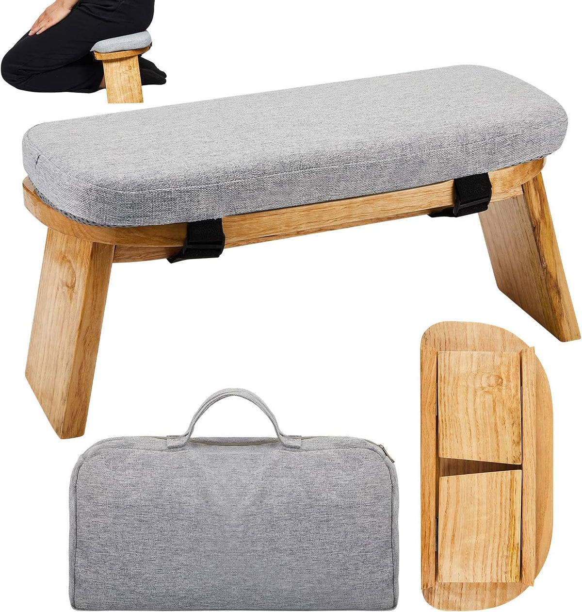 Bamboo Meditation Stool Foldable with Cushion, 16.1 x 7.5 x 6.7 Inch