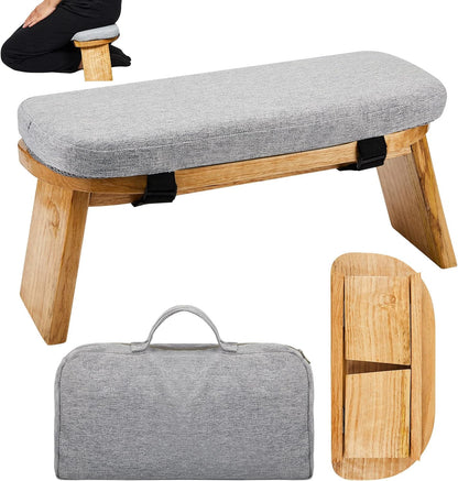 Bamboo Meditation Stool Foldable with Cushion, 16.1 x 7.5 x 6.7 Inch