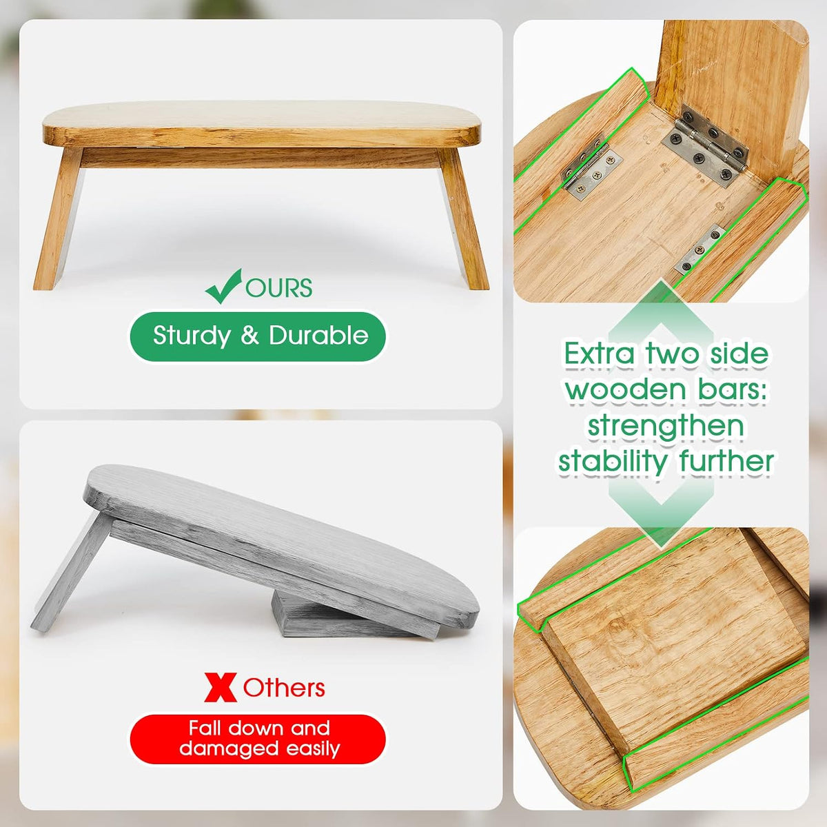 Bamboo Meditation Stool Foldable with Cushion, 16.1 x 7.5 x 6.7 Inch