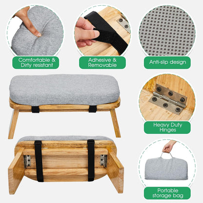 Bamboo Meditation Stool Foldable with Cushion, 16.1 x 7.5 x 6.7 Inch