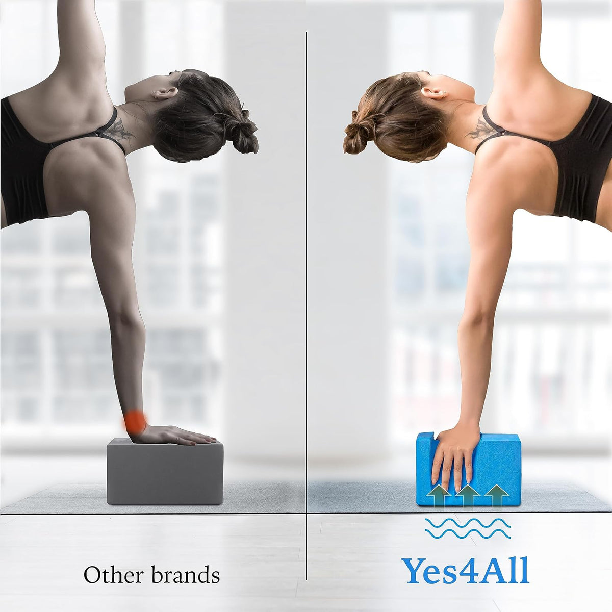 Yoga Blocks 2 Pack Wrist Support, Comfort, and Grip Strength, Support for Balance Fitness and Exercise, EVA Foam Blocks Pilates Yoga Brick Yoga Accessories