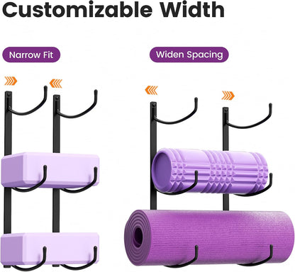 Yoga Mat Holder Wall Mount, 3-Tier Yoga Mat Storage Rack for Gym, Black