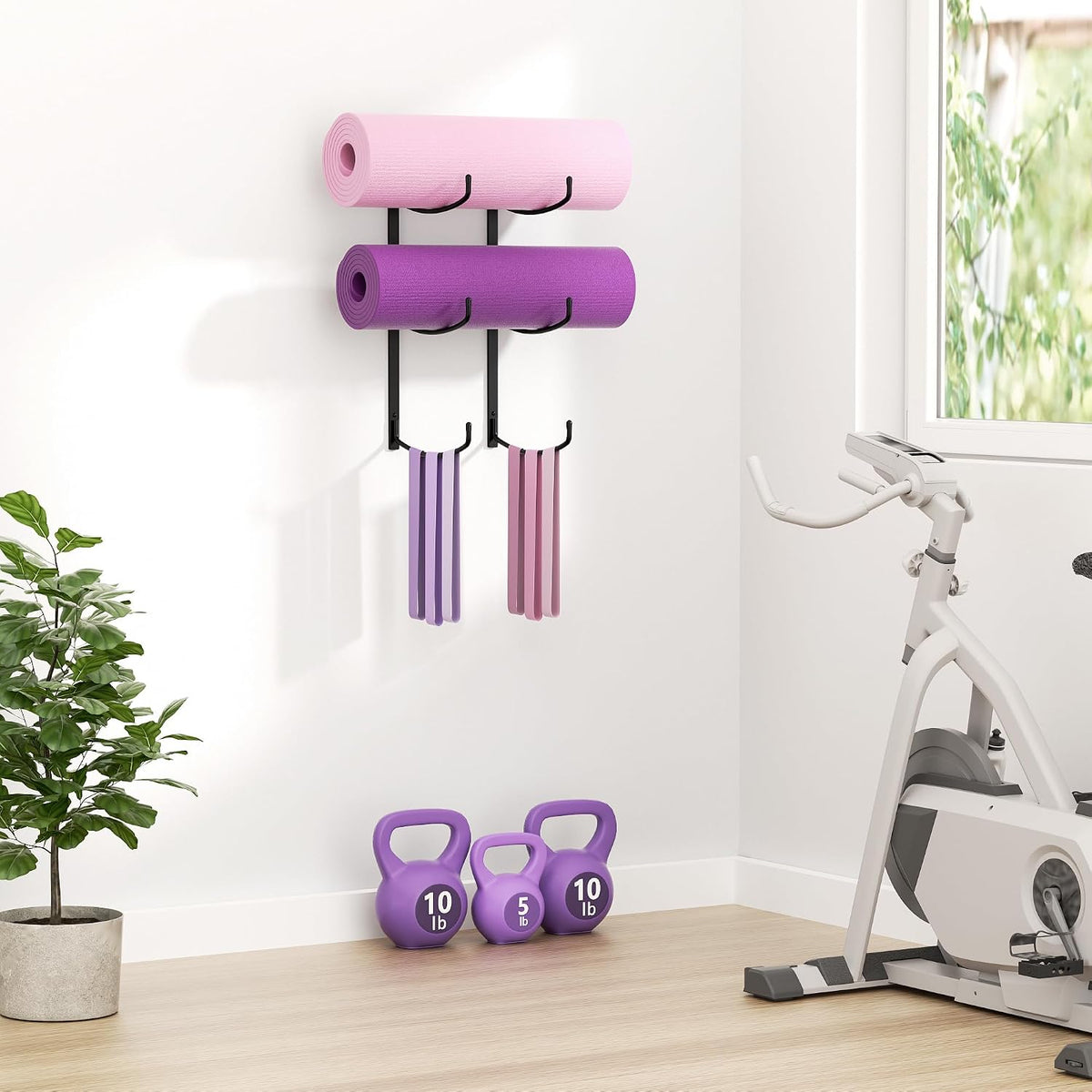Yoga Mat Holder Wall Mount, 3-Tier Yoga Mat Storage Rack for Gym, Black