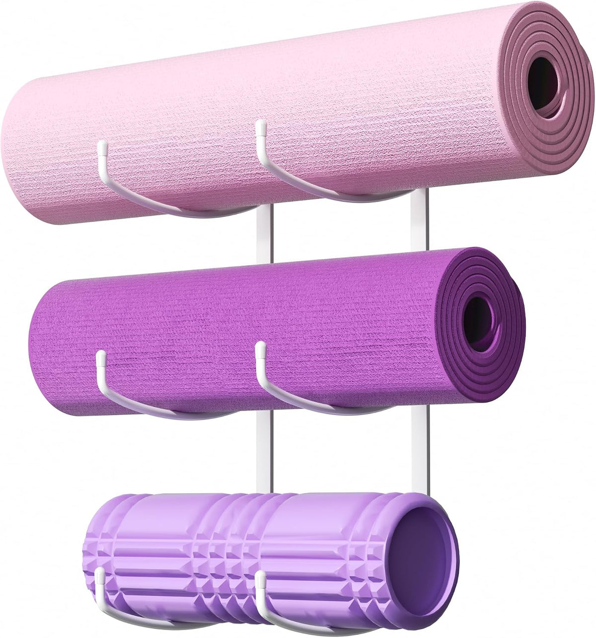 Yoga Mat Holder Wall Mount, 3-Tier Yoga Mat Storage Rack for Gym, Black