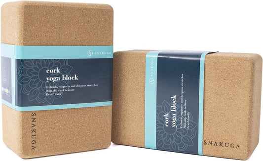 Cork Yoga Block 2 Pack for Pilates 9"x6"x4" Non-Slip & High Density