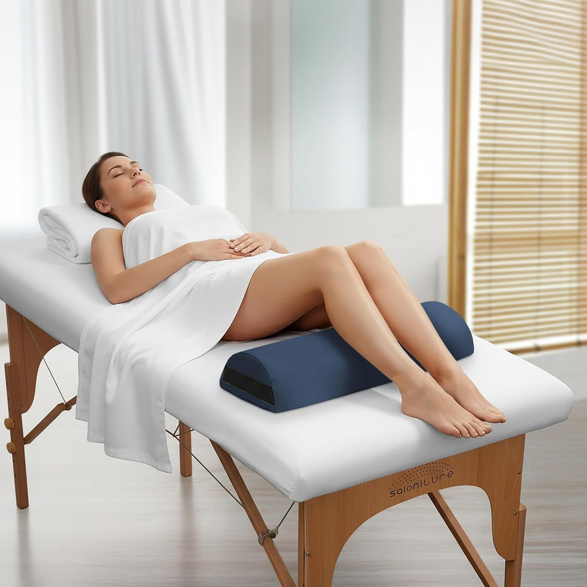 Jumbo Half Round Massage Table Bolster Under-Knee Pillow Pad - 26 x 9 x 4.5 Inch - Blue