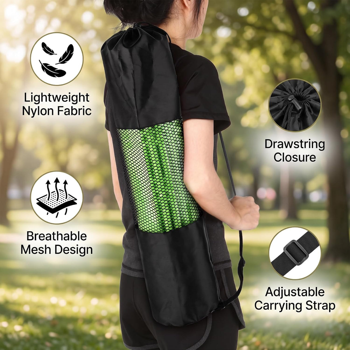 Yoga Mat Bag, Lightweight Mesh Net with Adjustable Strap for Comfortable Carrying for Yoga Mat, Snorkel Tube