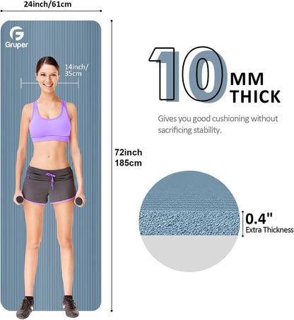 Yoga Mat Non Slip NBR Extra Thick Yoga Mat, 72"L x 32"/24"W x 0.6"/0.4"TH (185cm x 80cm/61cm x 15mm/10mm), Anti-Tear Exercise Mat with Carrying Strap and Bag, Workout Mats for Yoga, Pilates